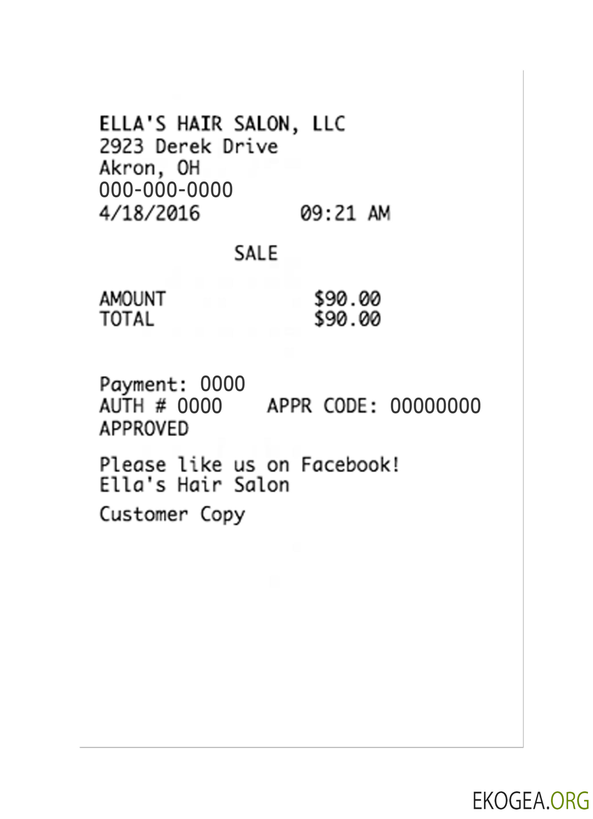 Reçu de paiement ELLA'S HAIR SALON LLC